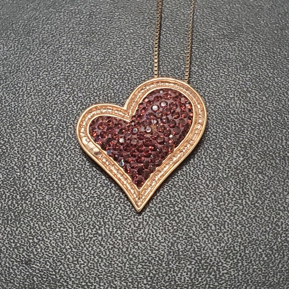 Rose gold over SS heart pendant necklace - Picture 1 of 11